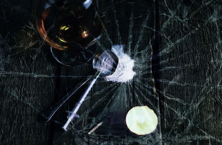 concept crack glass drug syringe spoonの写真素材
