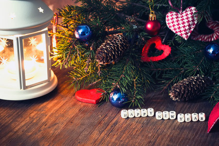 festive background and greeting card decorated for the celebration of Christmas and New Yearの写真素材