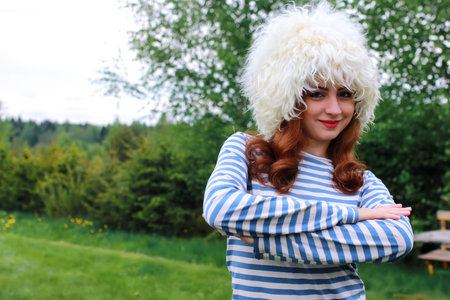 handsome and attractive person in the summer goes on city streetsの写真素材