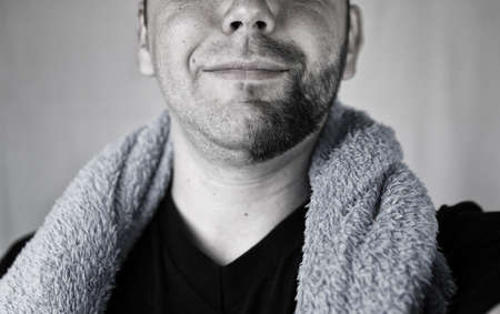 handsome and attractive person indoor in the summer morningの写真素材