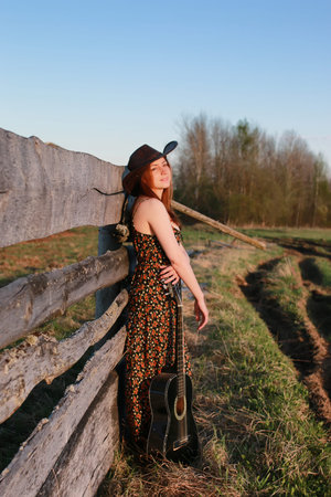 handsome and attractive person in the summer in the landscape nature and parksの写真素材