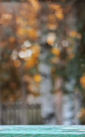 background table wooden autumn outdoor bokehの写真素材