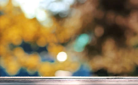 background table wooden autumn outdoor bokehの写真素材