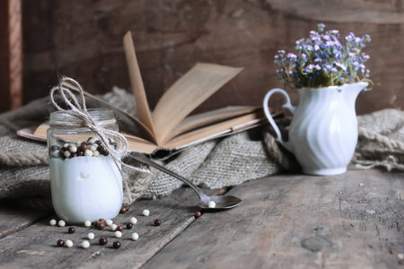 rustic homemade yogurt jar