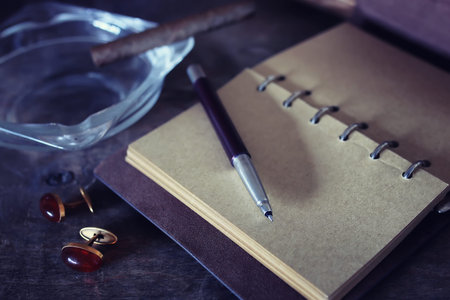 retro paper empty and objects pen rope cigar
