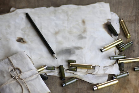 bullet and retro paper on the table