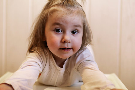 small kid smiling and have fun white backgroundの写真素材