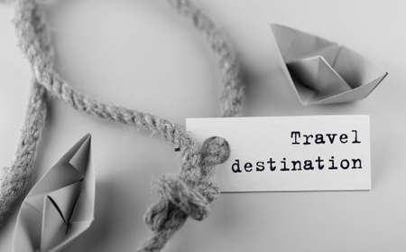 white sticker with thick braided rope and ship paper origamiの写真素材