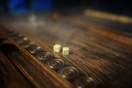 game table handmade dice and backgammon Gamblingの写真素材