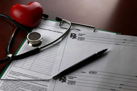 stethoscope medical documents penの写真素材