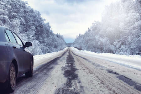 landscape in the winter forest with snow covered wildernessの写真素材