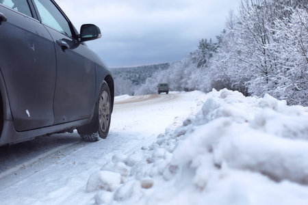 landscape Road in the winter forest with snow covered