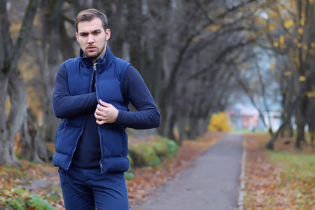 handsome beard man in autumnの写真素材