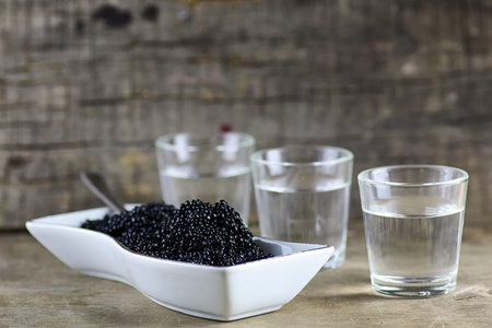 black caviar on a wooden backgroundの写真素材