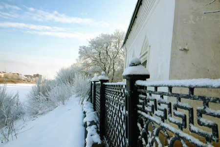 fence covered snow winter parkの写真素材