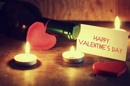 Valentines Day candles wineの写真素材