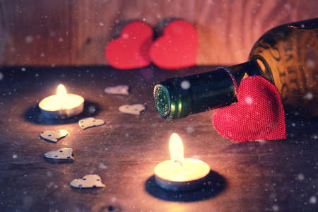 Wine candle valentine heartの写真素材