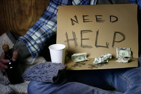 homeless man ask helpの写真素材
