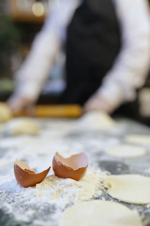 different ingredients for preparing flour products on kitchen ta