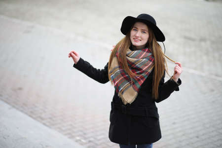 French woman for a walk in early springの写真素材