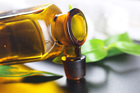 Spa bottle green clothの写真素材