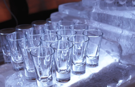 Wine glasses on the table served for the reception in the restau