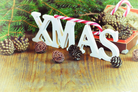 christmas background wood ribbonの写真素材