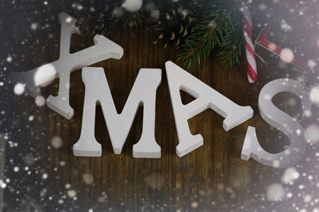 xmas background tree wood ribbonの写真素材