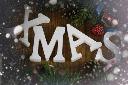 xmas background tree wood ribbonの写真素材