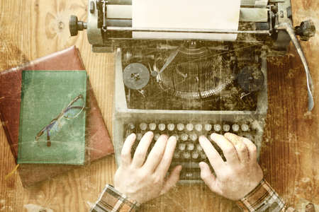 old photo typewriter retro hand wooden tableの写真素材