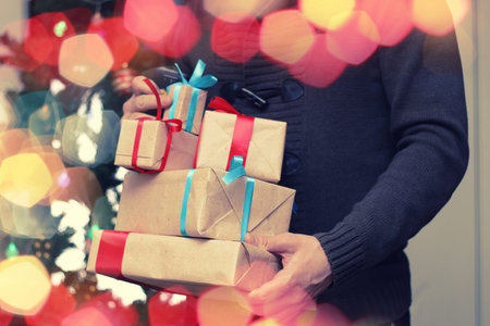 stack of gifts for Christmas holidays background