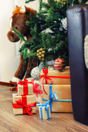 stack of gifts for Christmas holidays backgroundの写真素材