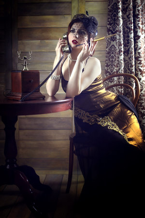 girl in a dress style of the early thirties Chicago with a mouth