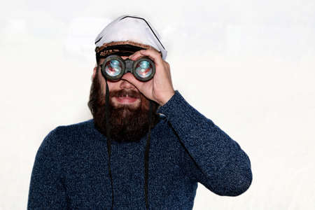 beard sailor man in hat cap isolatedの写真素材