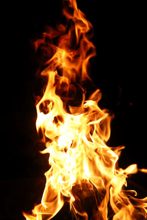 Tongues of a flame of fire of orange-yellow color from burning firewood