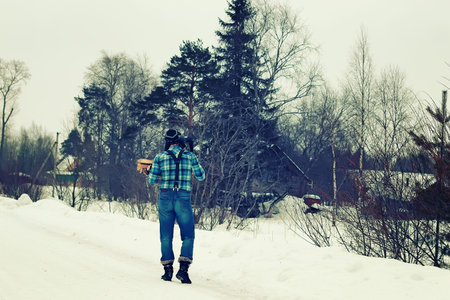 winter man axe wood