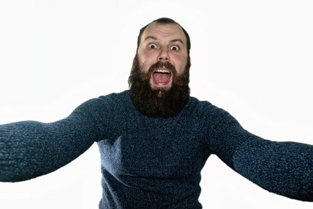 beard sailor man in hat cap isolatedの写真素材