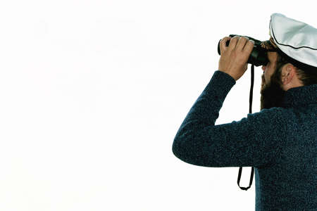 beard sailor man in hat cap isolatedの写真素材