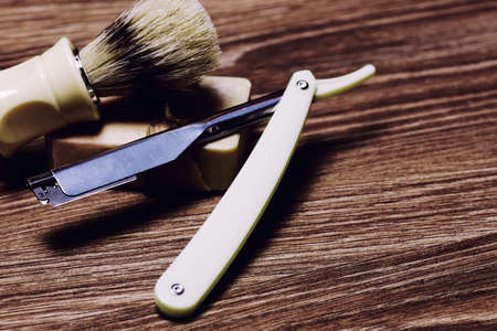 razor sharp soap brush retroの写真素材