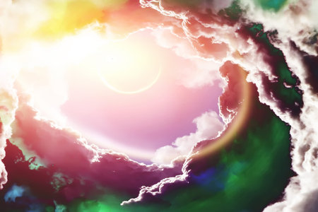 Planet light pierces through the clouds in the sky