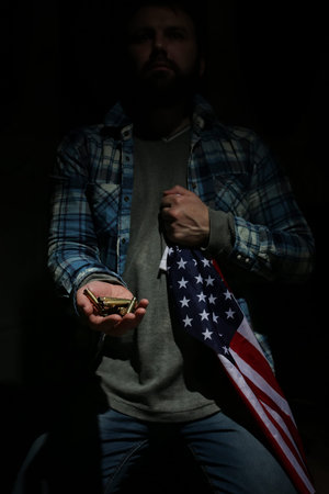 hand men aged hold the object help conceptの写真素材