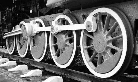 Details of the metal parts of the old vintage railway train