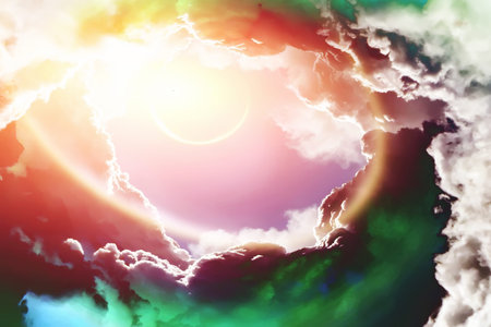 Planet light pierces through the clouds in the sky