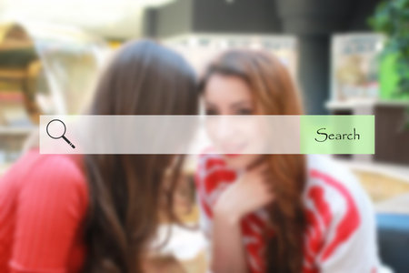 search bar on blurred background shopping young girlsの写真素材