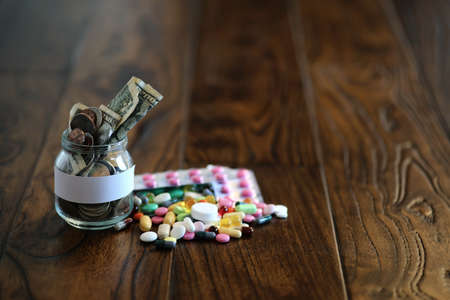 Multicolored tablets of different shapes and sizesの写真素材