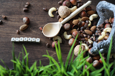 Tasty nuts on a wooden table