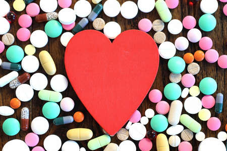 Multicolored tablets of different shapes and sizesの写真素材