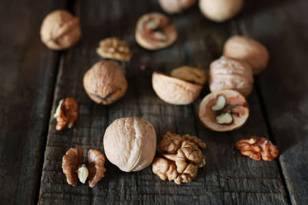 walnuts, whole and peeledの写真素材