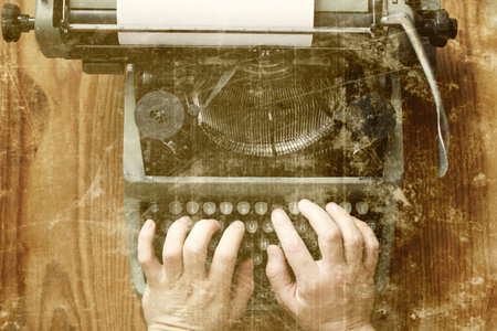 old photo typewriter retro hand wooden table