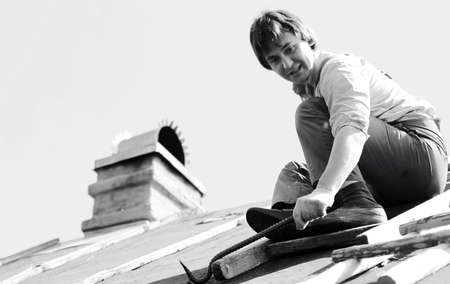 man in workers clothes black and whiteの写真素材